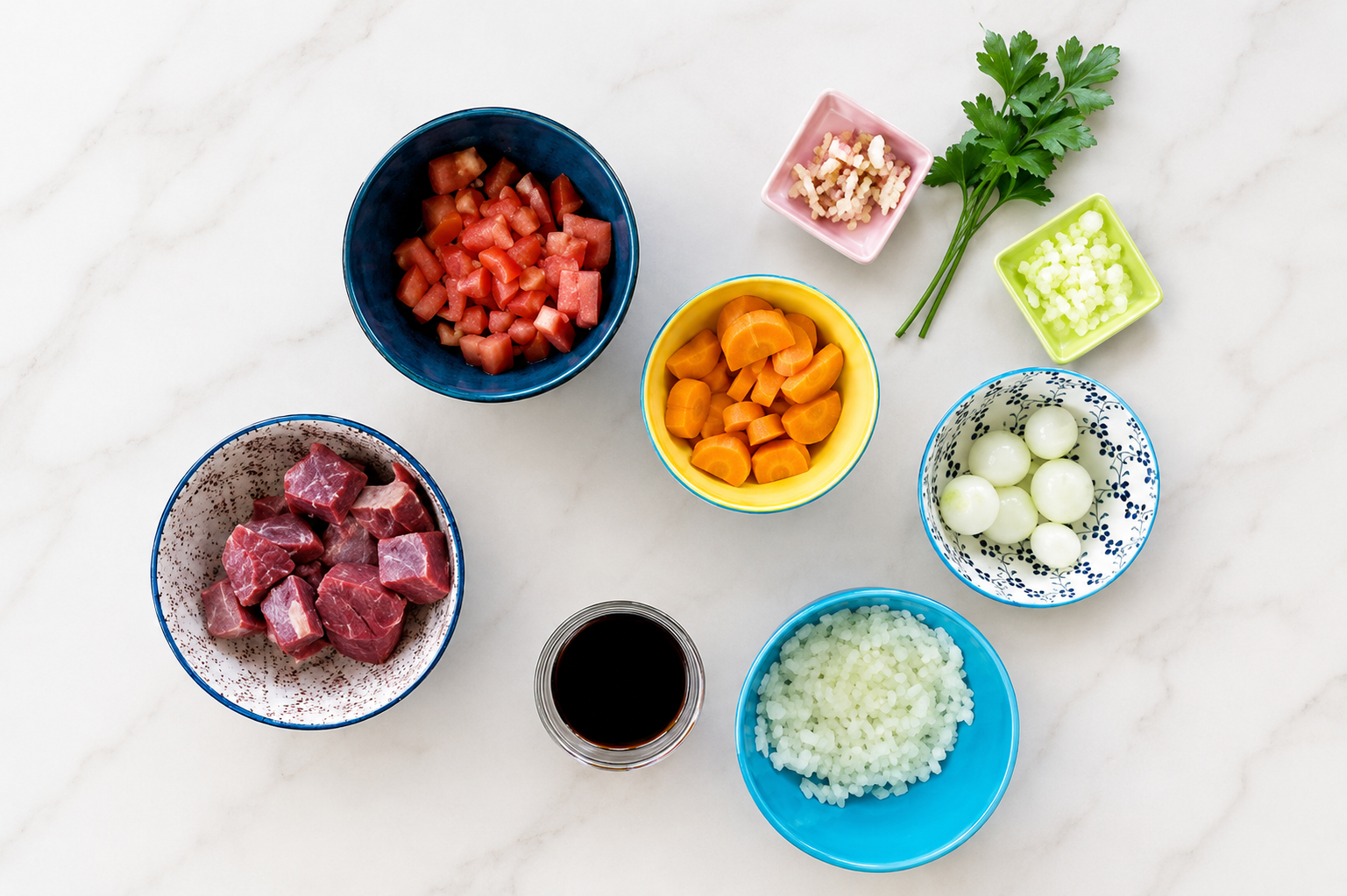 Ingredientes organizados para marmitas