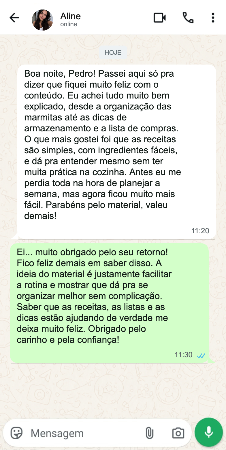 Depoimento de aluna sobre marmitas